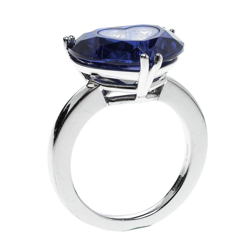 Chopard So Happy Blue Heart Crystal Diamond Ring Size 57