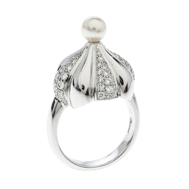 Pre Owned Chopard Pushkin Diamond Pearl Cocktail Ring Size 54