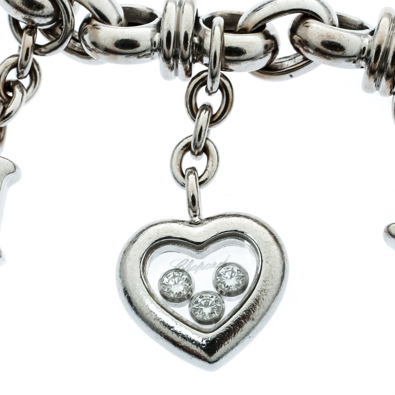 

Chopard Happy Diamond I Love You Heart Charm 18k White Gold Link Bracelet