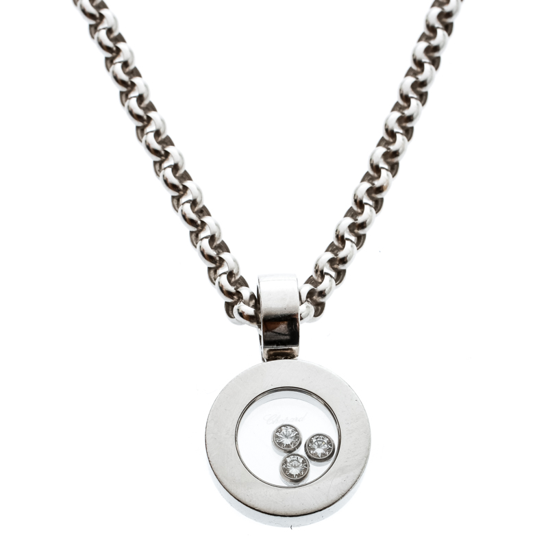 Chopard Happy Diamonds 18k White Gold Round Pendant Belcher Chain Necklace