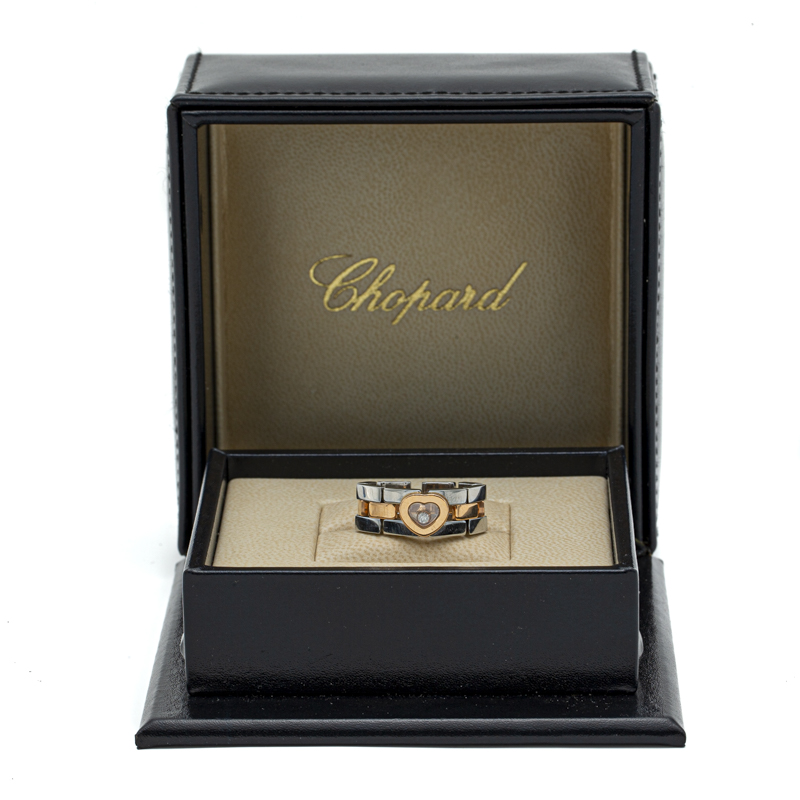 

Chopard 18K Rose Gold Happy Sport Diamond & Steel Panther Link Flex Band Ring Size