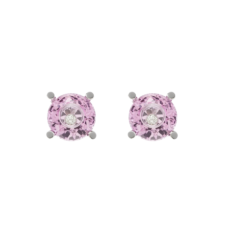 Chopard So Happy Pink Stone Diamond 18k White Gold Stud Earrings