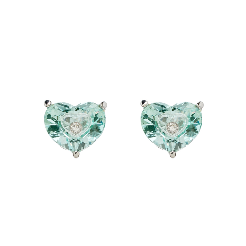 Chopard So Happy Green Stone Diamond 18k White Gold Stud Earrings