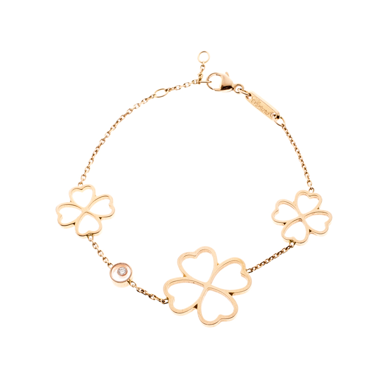 Pre Owned Chopard Happy Diamond Clover 18k Rose Gold Station Bracelet