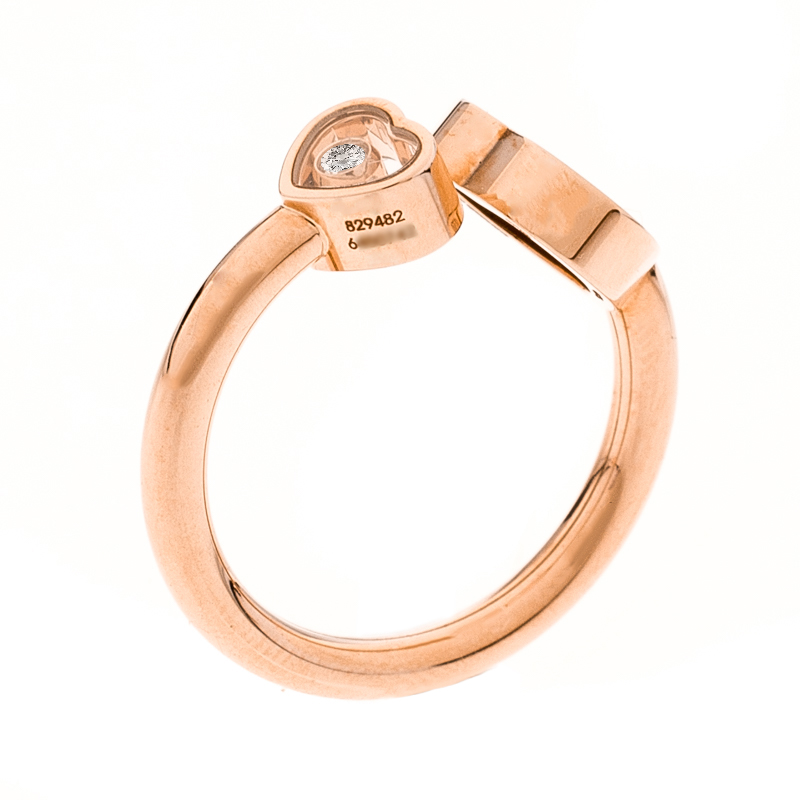 Chopard Happy Hearts Onyx Diamond 18k Rose Gold Ring Size 55