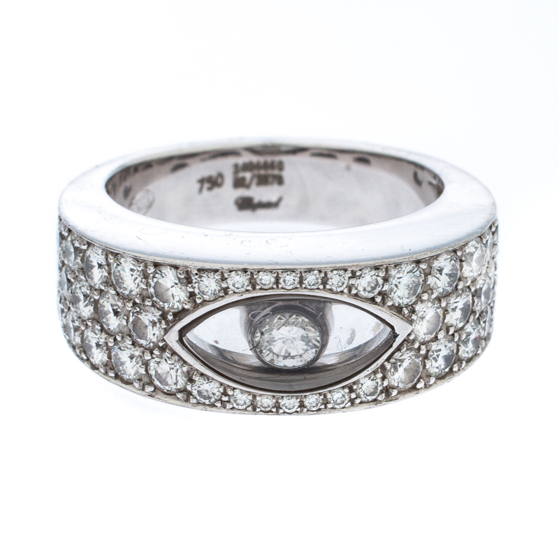 

Chopard Happy Diamond Lozenge Shaped 18K White Gold Cocktail Band Ring Size