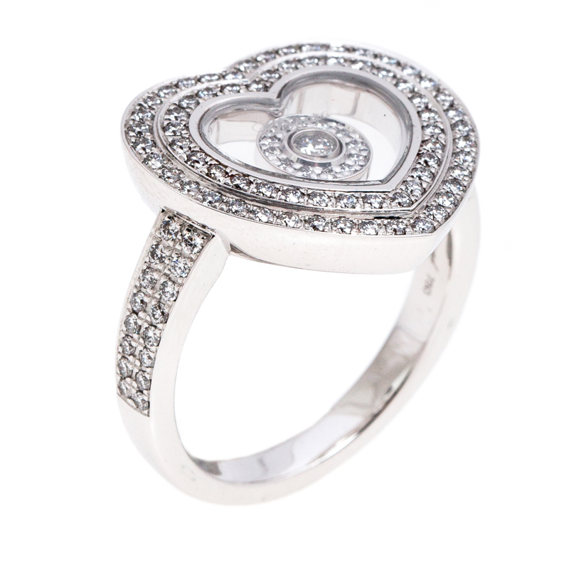Chopard Diamond Paved 18K White Gold Heart Ring Size 52