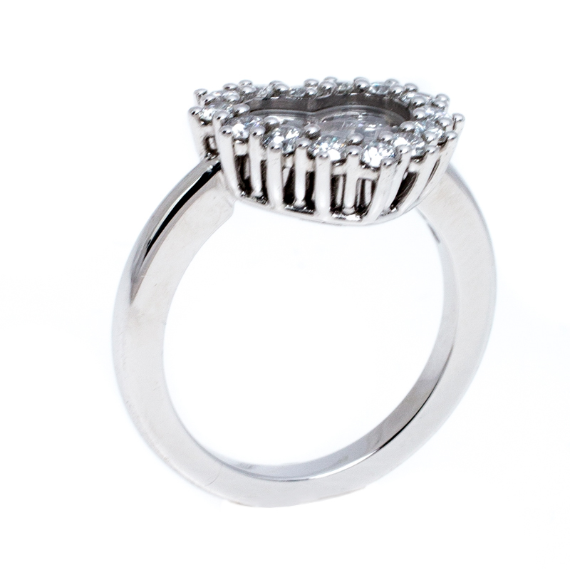 Chopard Happy Heart Diamond 18K White Gold Ring Size 52.5