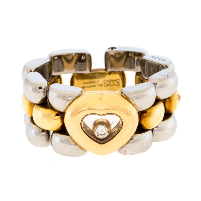 Chopard Happy Diamond Heart 18K Yellow Gold Stainless Steel Link Ring