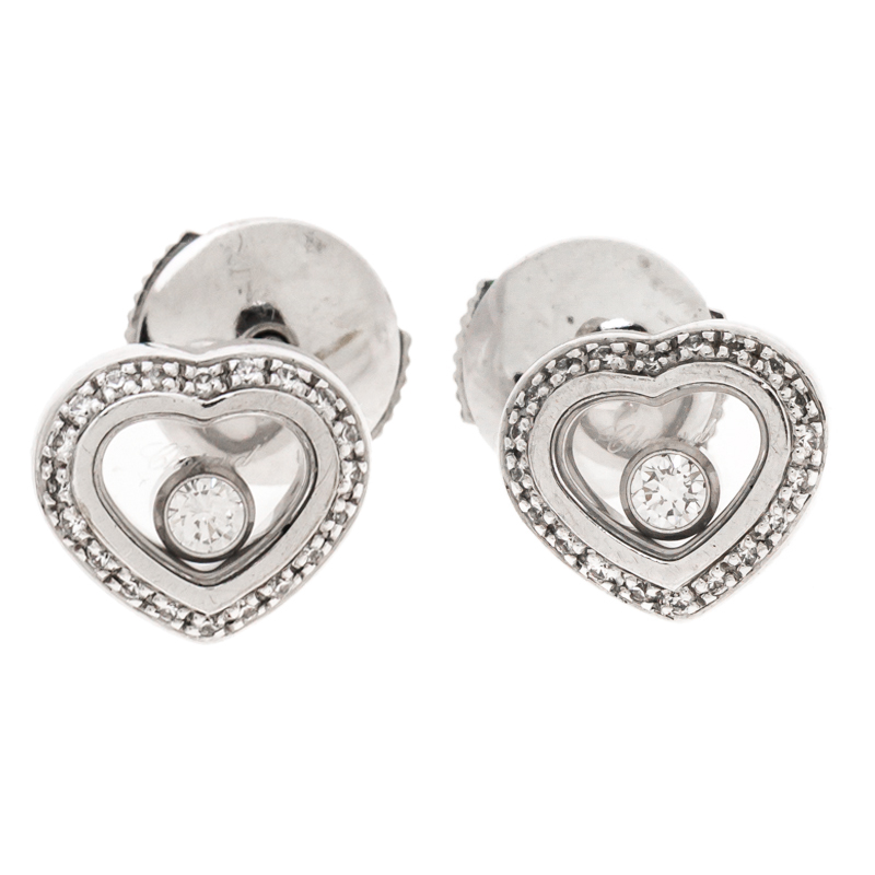 Pre-owned Chopard Happy Diamonds 18k White Gold Heart Stud Earrings