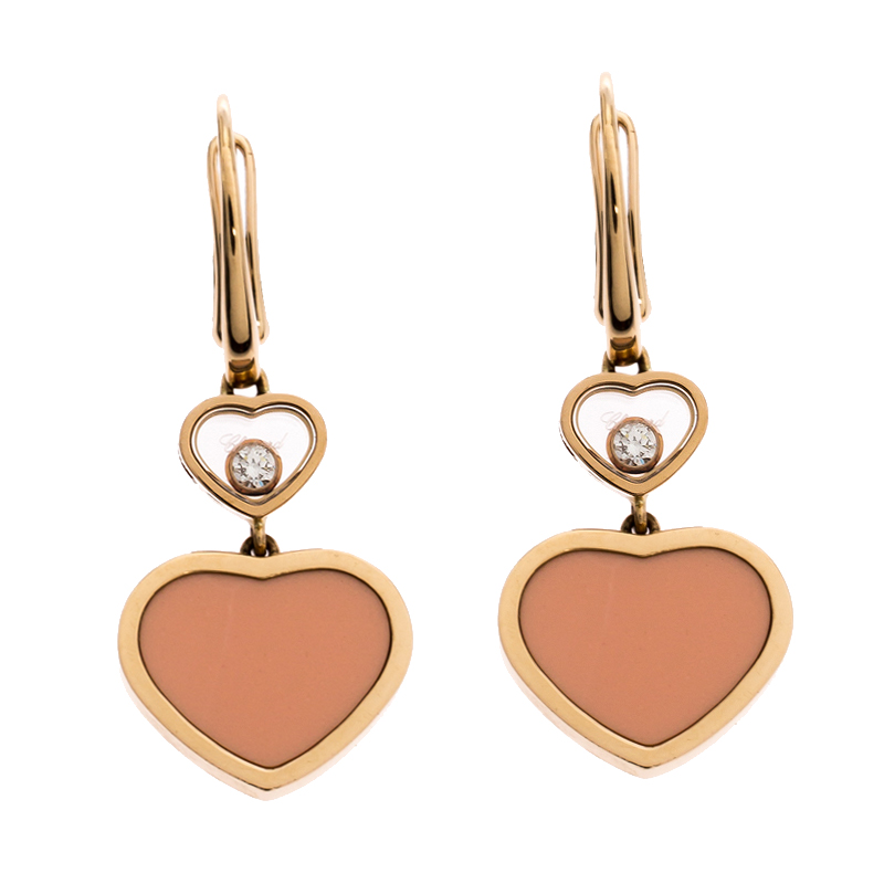 Chopard Happy Hearts 18K Rose Gold Diamond and Rose Stone Drop Earrings