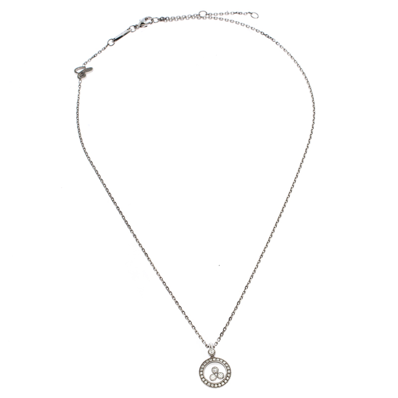 

Chopard Happy Diamonds Circle Pendant 18k White Gold Necklace, Silver