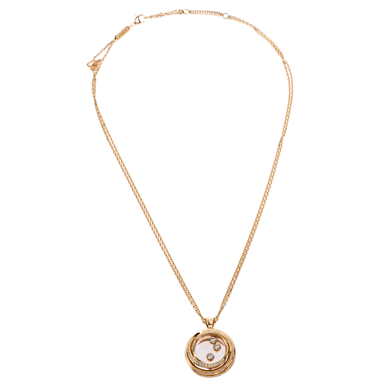 

Chopard 18k Rose Gold Happy Emotions Pendant Double Belcher Chain Necklace
