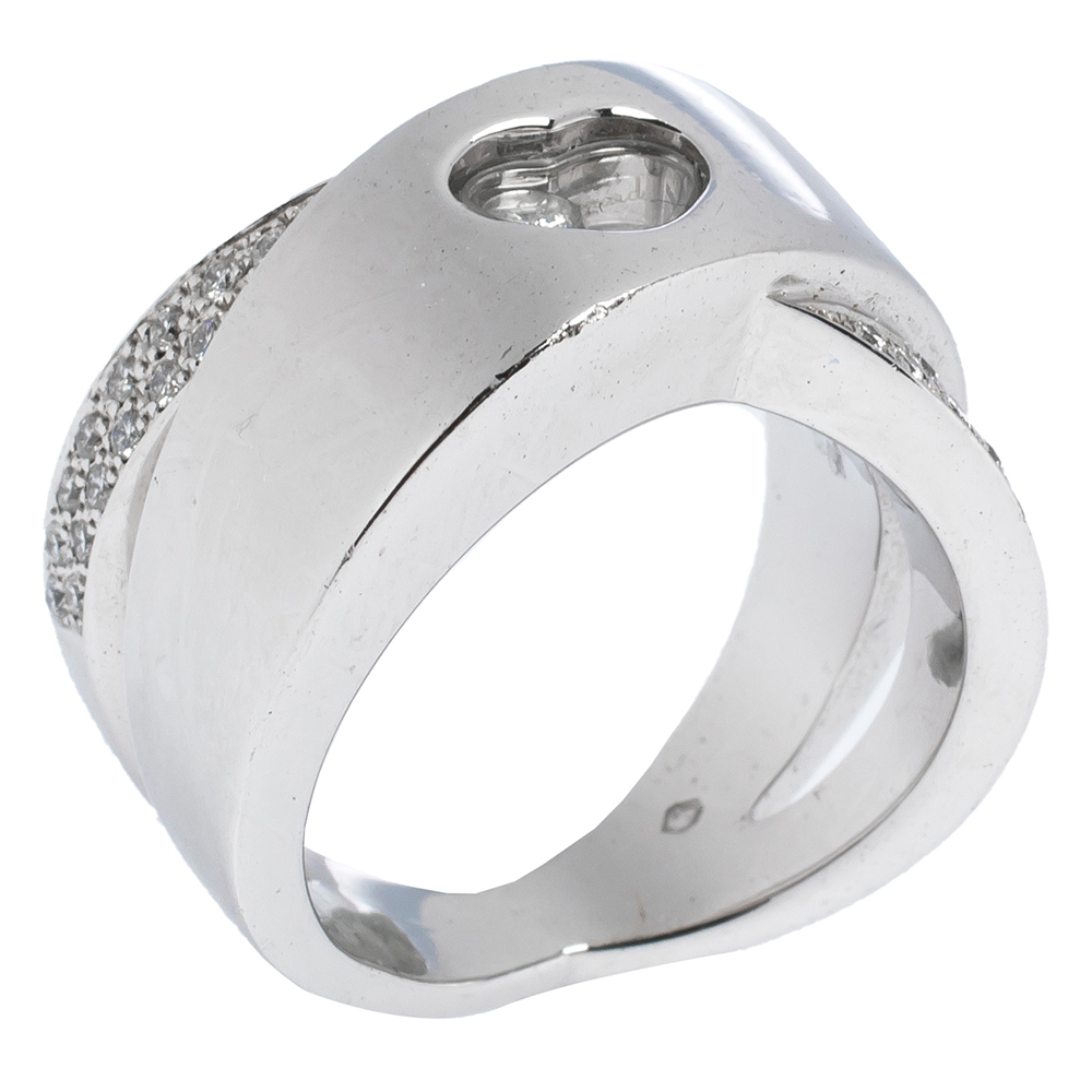 Chopard Happy Diamond Heart 18K White Gold Ring Size 50.5