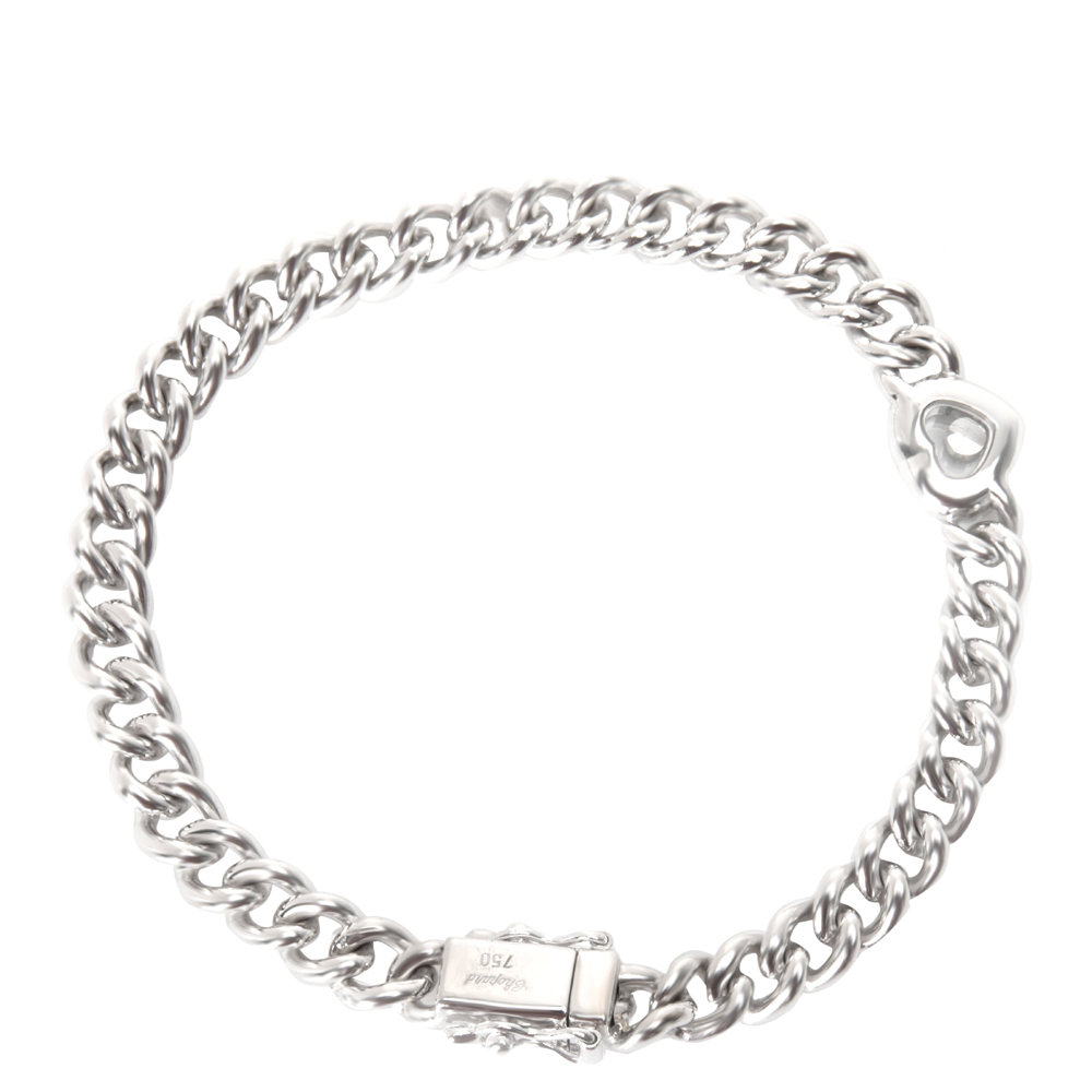 

Chopard Happy Diamond Curb Chain 18K White Gold Diamond Heart Bracelet