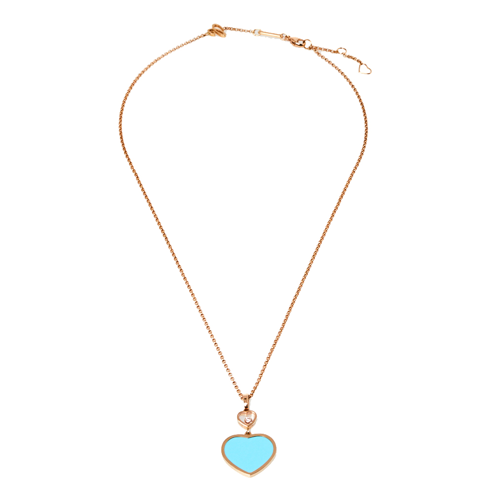 

Chopard Happy Hearts Diamond Turquoise 18K Rose Gold Pendant Necklace