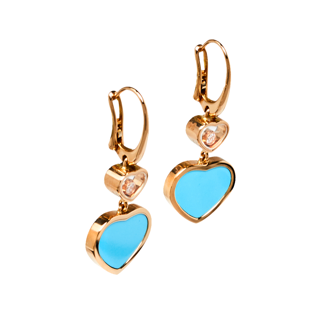 

Chopard Happy Hearts Diamond Turquoise 18K Rose Gold Drop Earrings