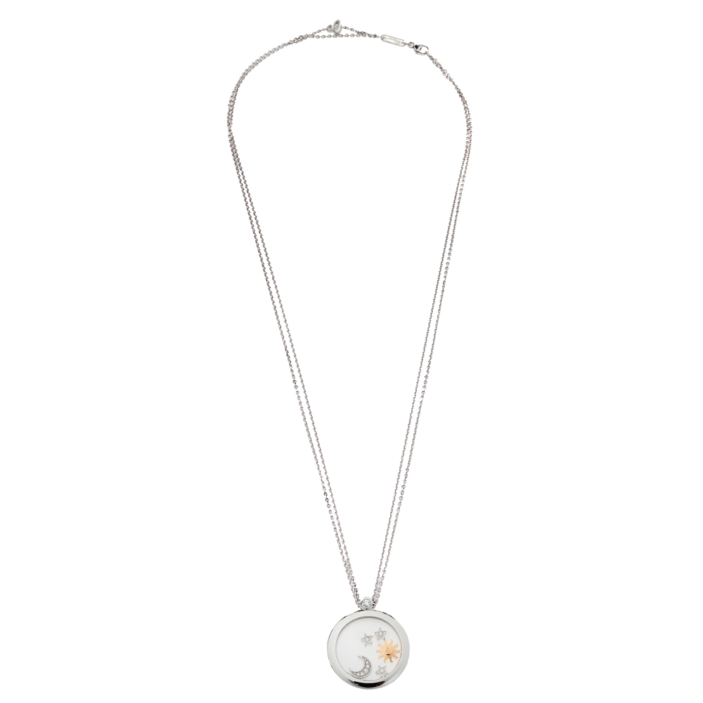 

Chopard Happy Sun Moon and Stars Diamond 18K White Gold Double Strand Pendant Necklace