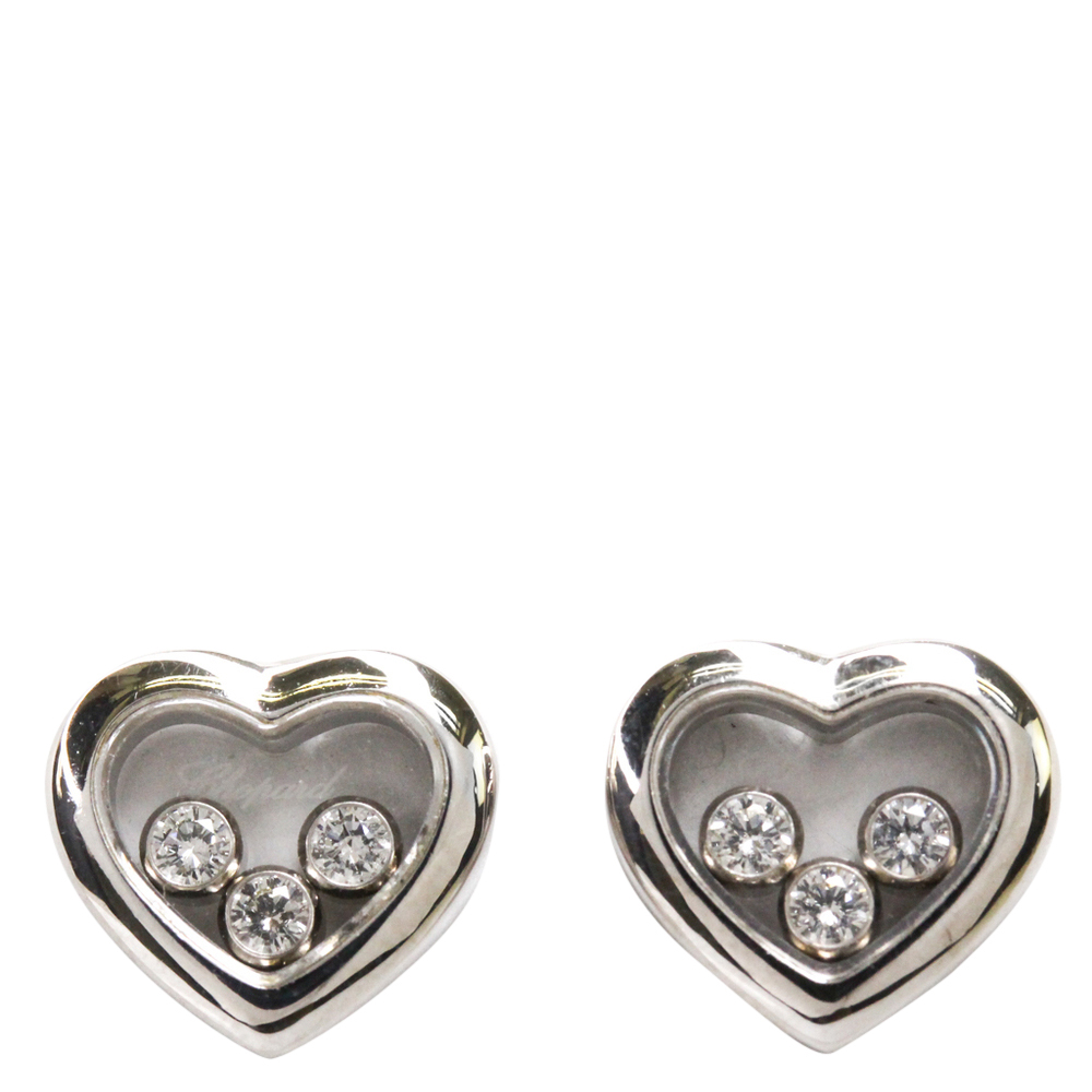 Pre-owned Chopard 18k White Gold Happy Diamonds Icons Heart Earrings