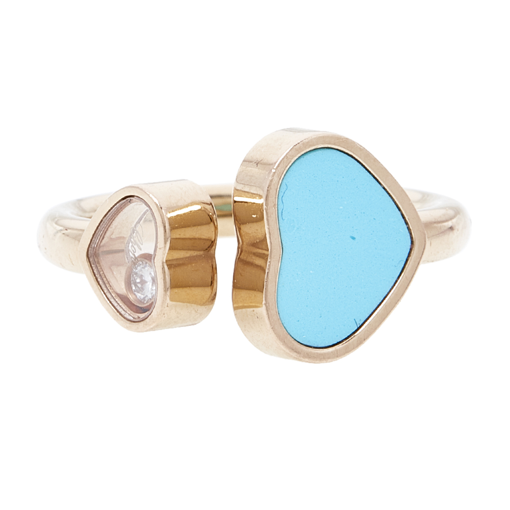 

Chopard Happy Heart Turquoise Diamond 18K Rose Gold Open Ring Size