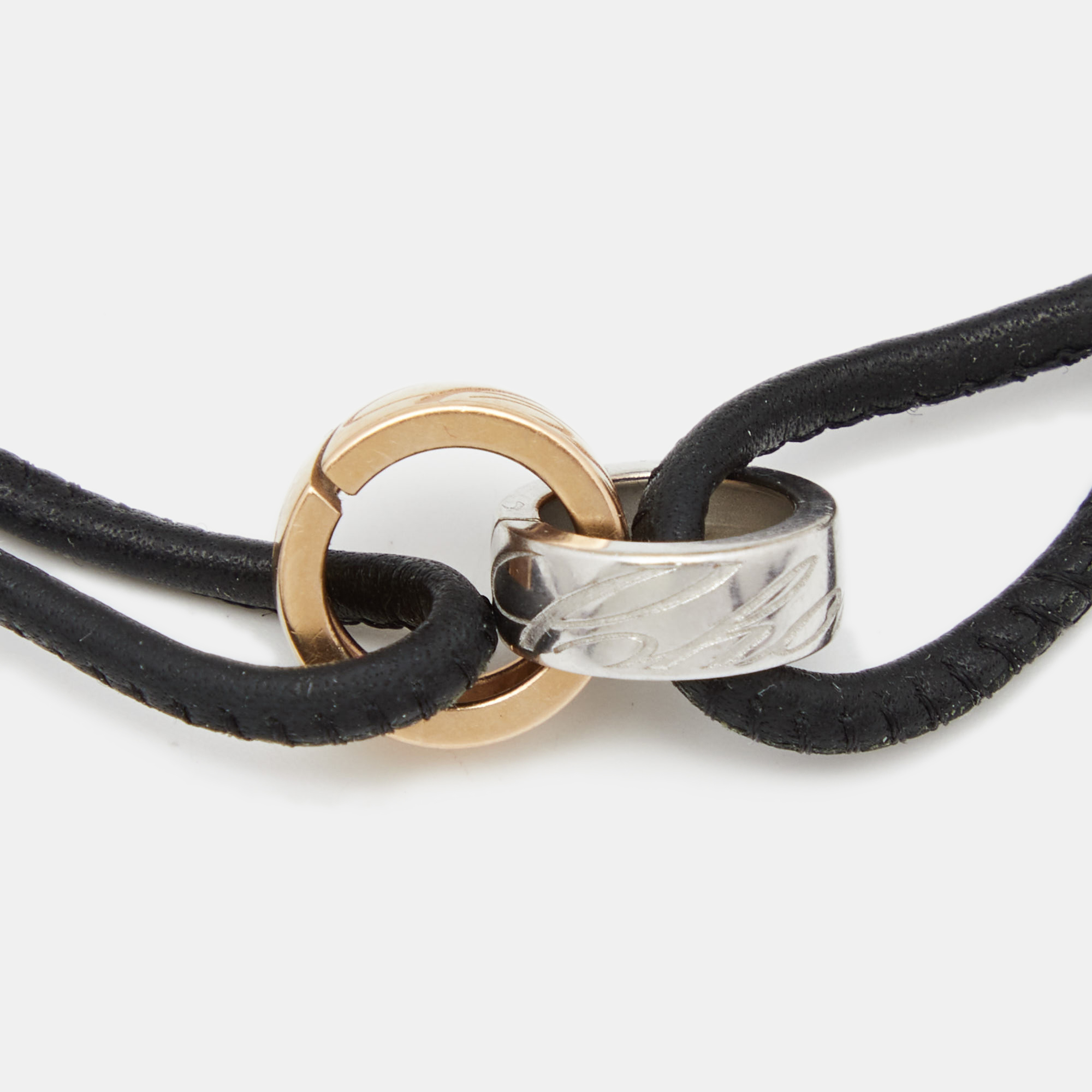 

Chopard Chopardissimo Black Leather 18k Two Tone Gold Adjustable Cord Bracelet