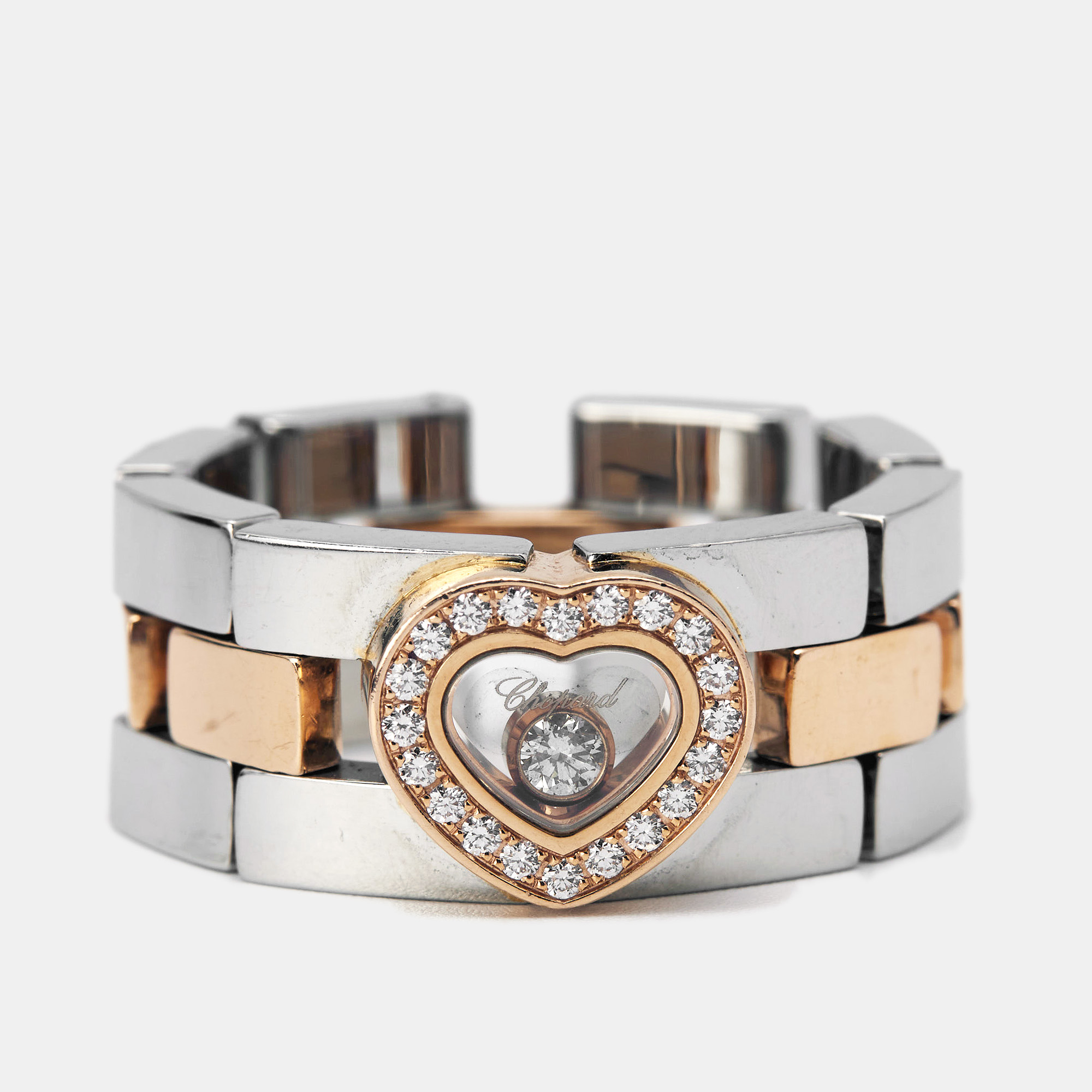 

Chopard Happy Diamond Steel 18k Rose Gold Panther Link Flex Ring Size