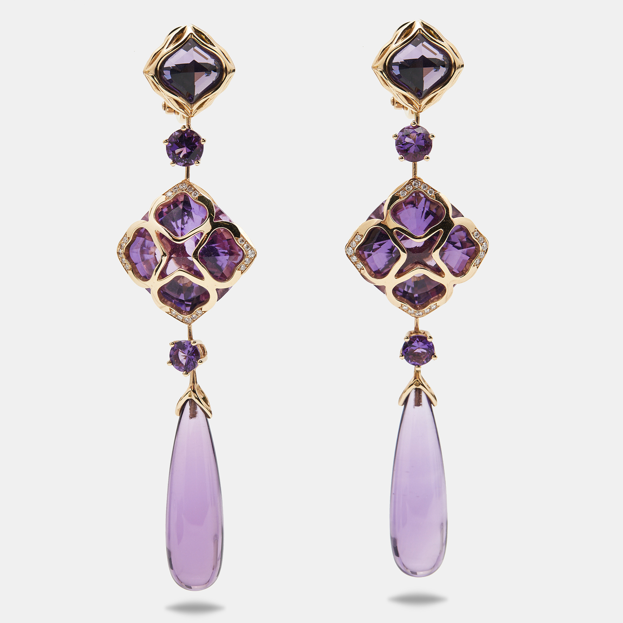 Pre Owned Chopard Imperiale  Amethyst Diamond 18k Rose Gold Drop Earrings
