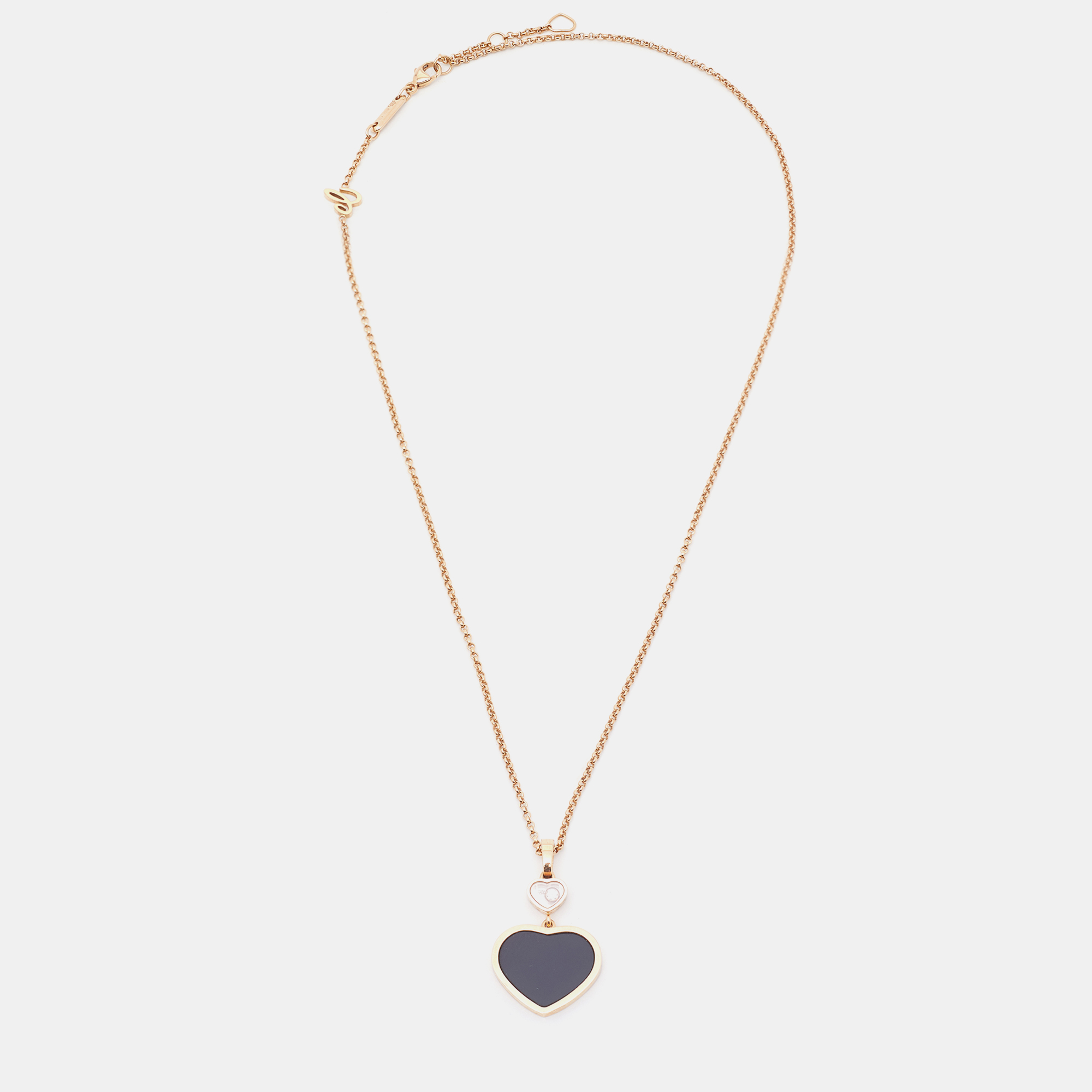 

Chopard Happy Hearts Onyx Diamond 18K Rose Gold Pendant Necklace