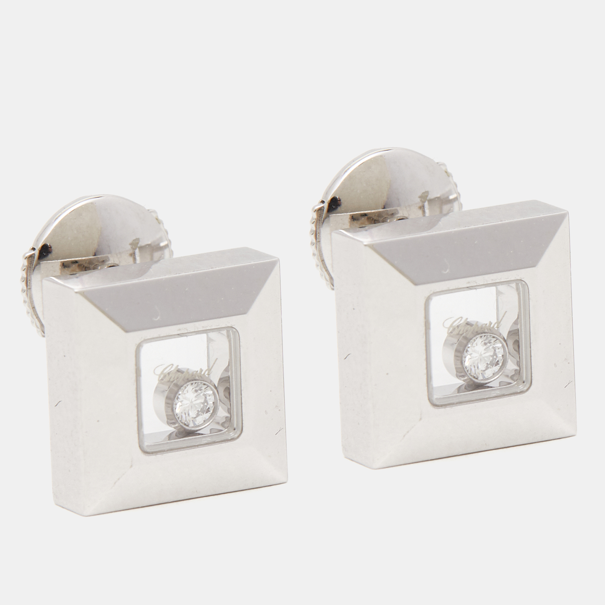 

Chopard Happy Diamonds Diamond 18K White Gold Square Stud Earrings