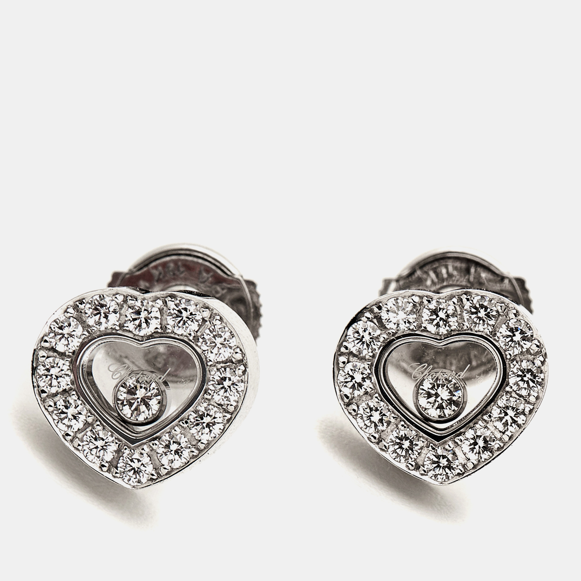 Pre-owned Chopard Happy Diamonds Icon Diamond 18k White Gold Stud Earrings