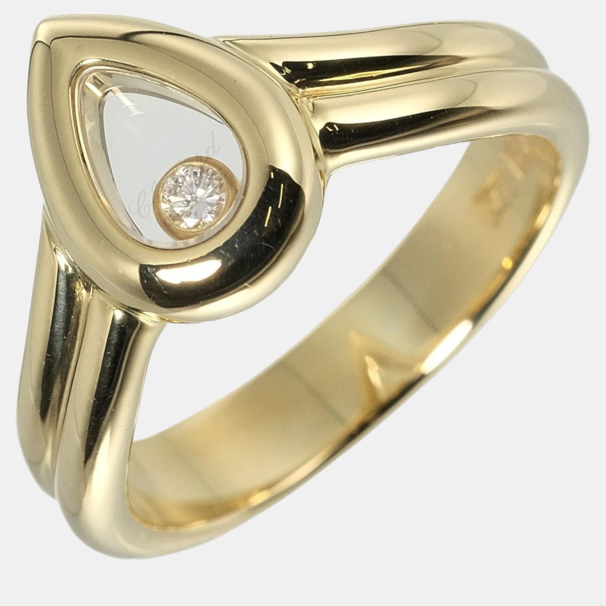 Pre-owned Chopard Happy Diamonds Tear Drop 18k Yellow Gold Diamond Ring Eu 51
