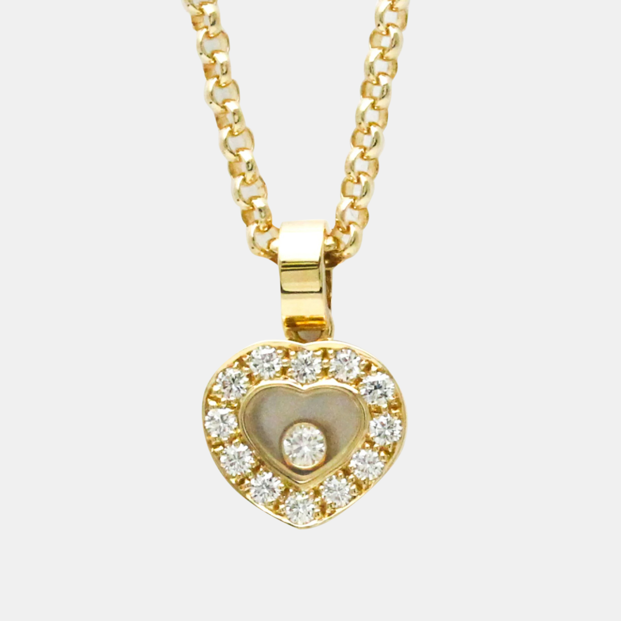 Pre-owned Chopard 18k Yellow Gold And Diamond Happy Diamonds Icon Heart Pendant Necklace