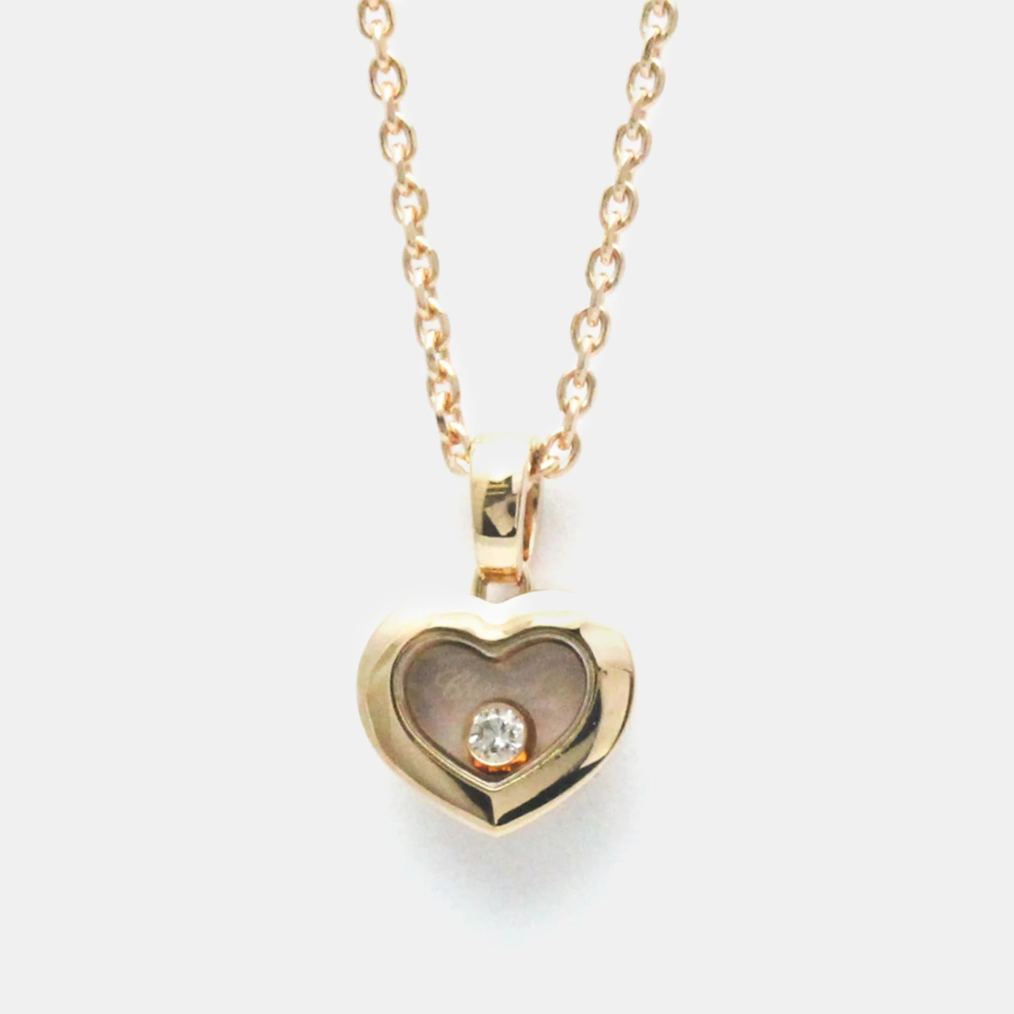 Pre-owned Chopard 18k Rose Gold And Diamond Happy Heart Pendant Necklace