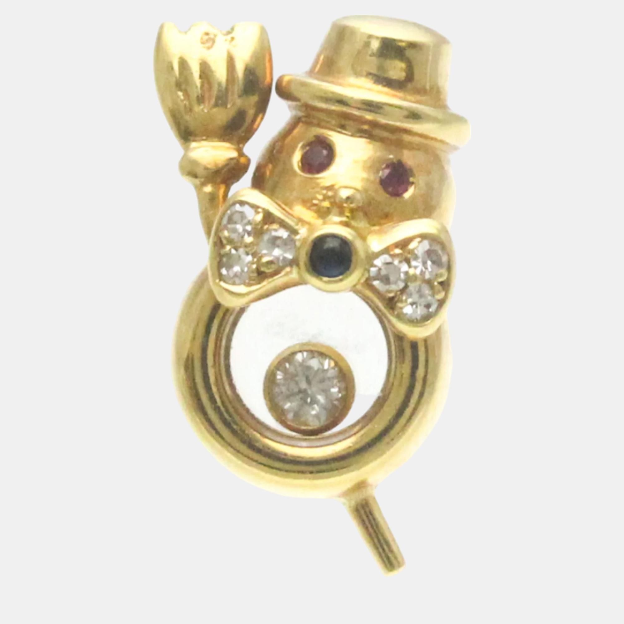 Pre-owned Chopard 18k Yellow Gold Diamond Ruby And Sapphire Happy Diamonds Teddy Bear Pin