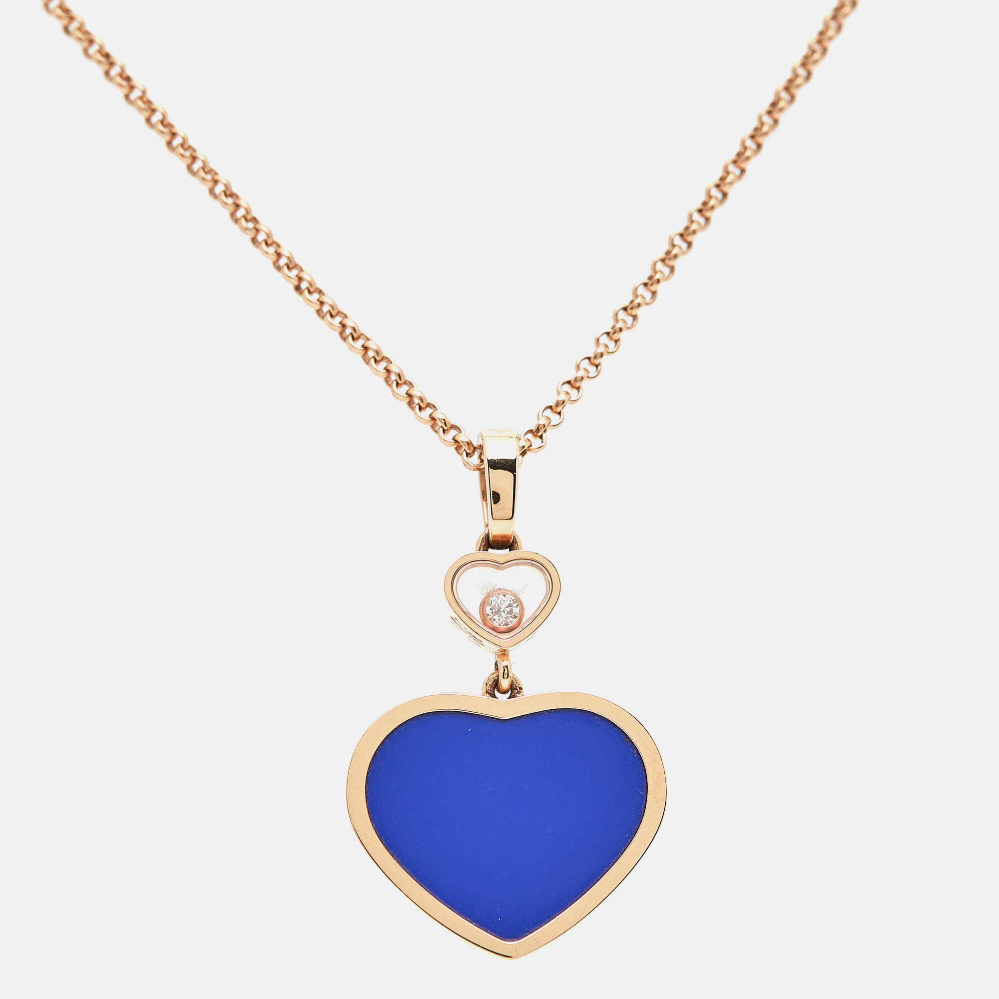 Pre-owned Chopard Happy Hearts Blue Stone Diamond 18k Rose Gold Necklace