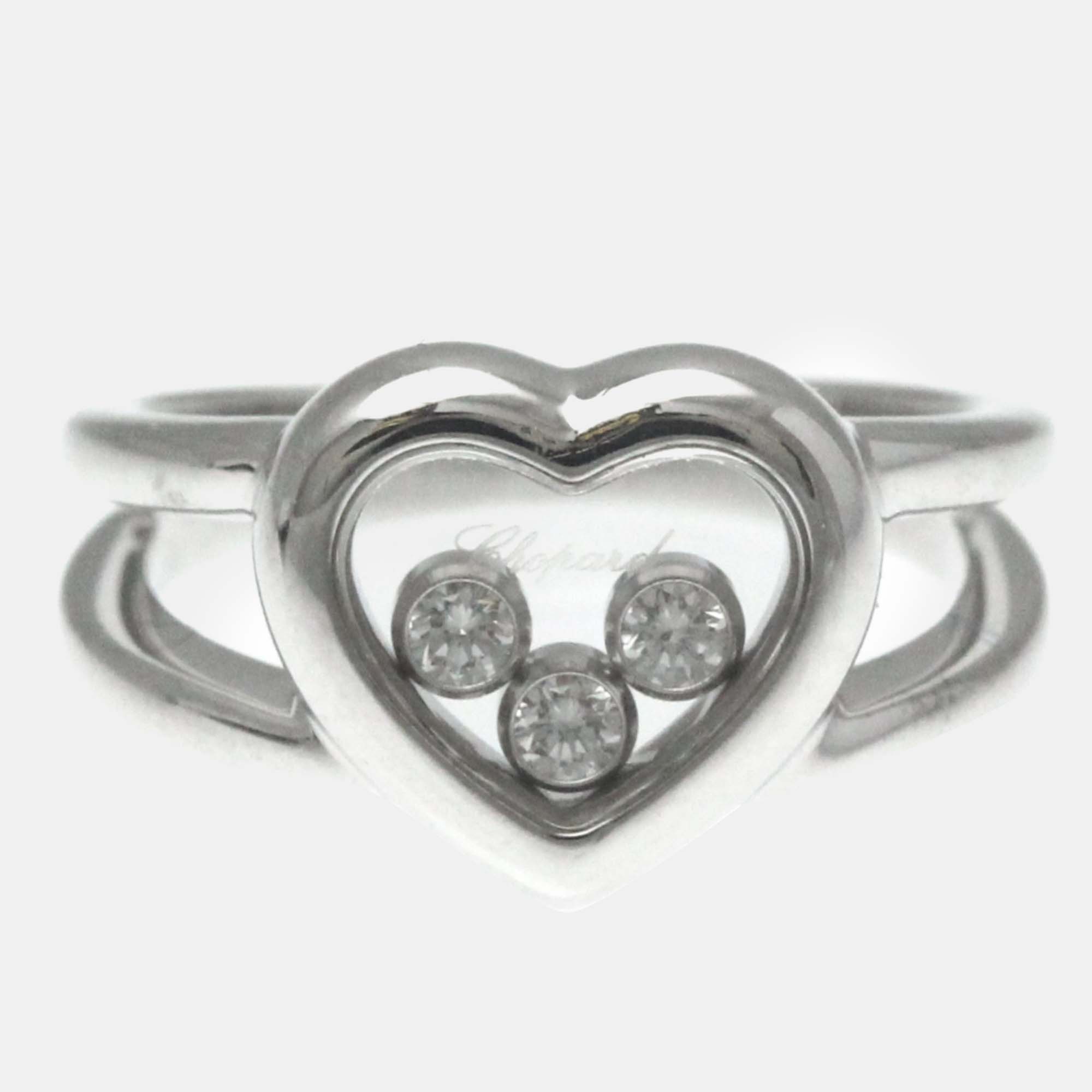 Pre-owned Chopard 18k White Gold And Diamond Happy Diamonds Heart Ring Eu 49