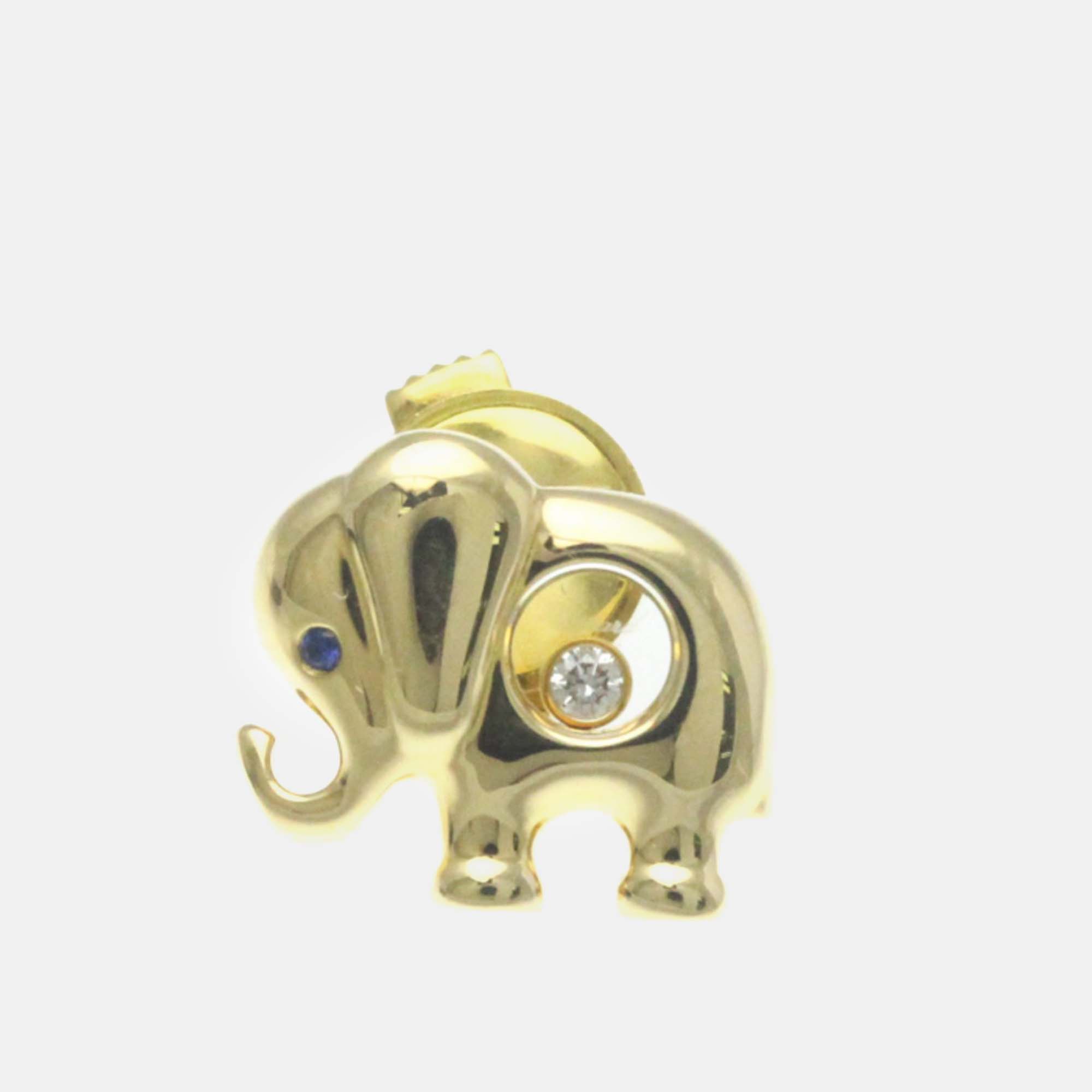 Pre-owned Chopard 18k Yellow Gold Diamond And Sapphire Happy Elephant Brooch