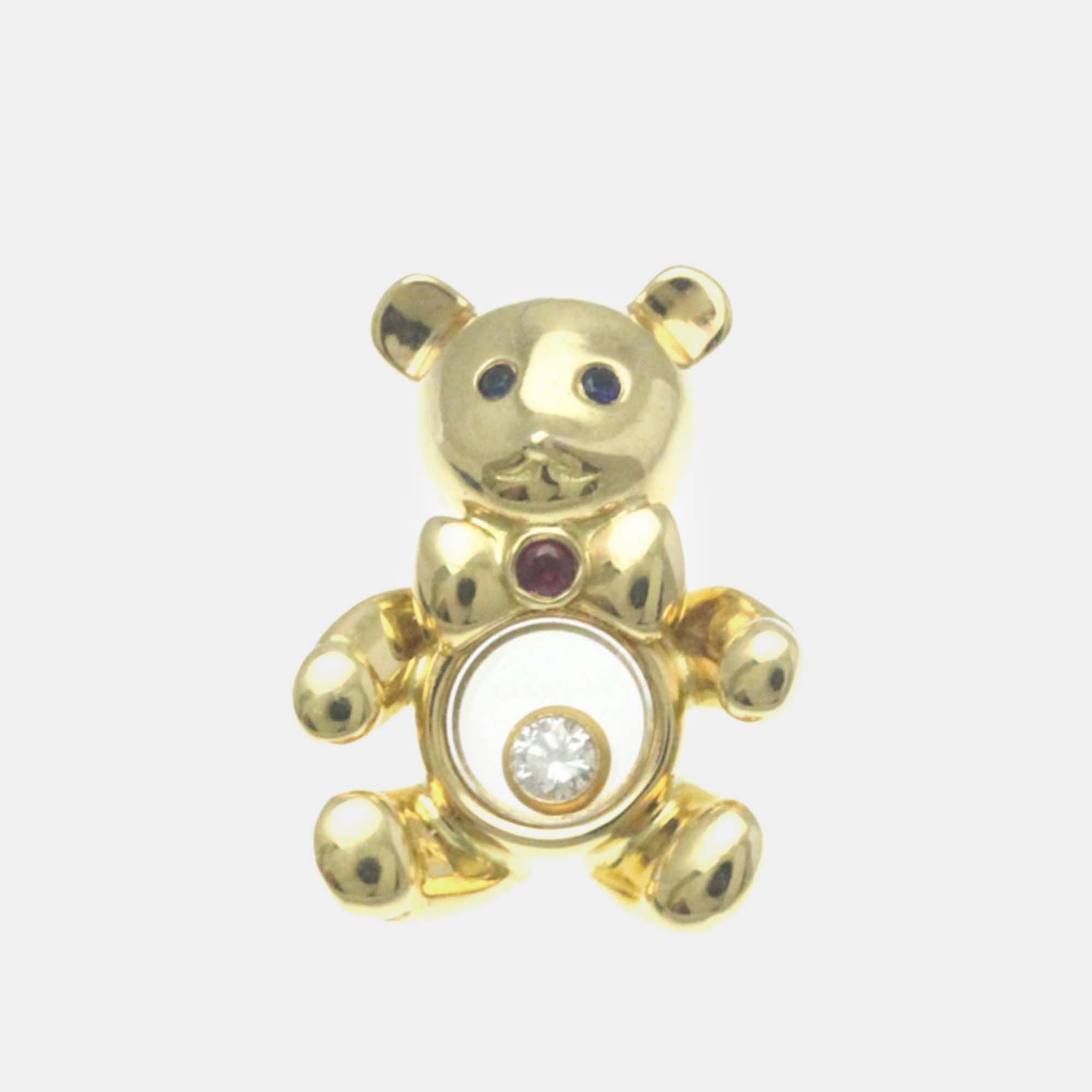 Pre-owned Chopard 18k Yellow Gold Diamond Sapphire And Ruby Bear Brooch
