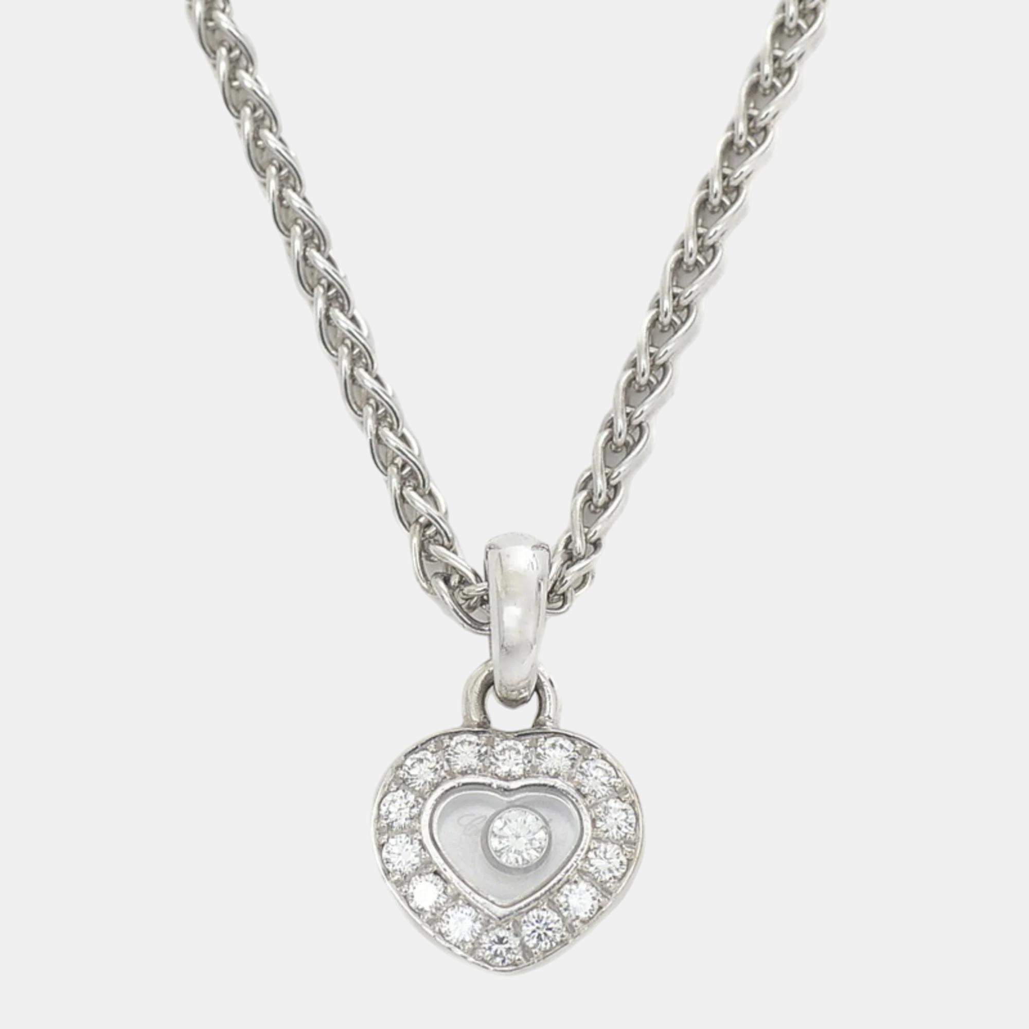 Pre-owned Chopard 18k White Gold And Diamond Happy Diamonds Pendant Necklace