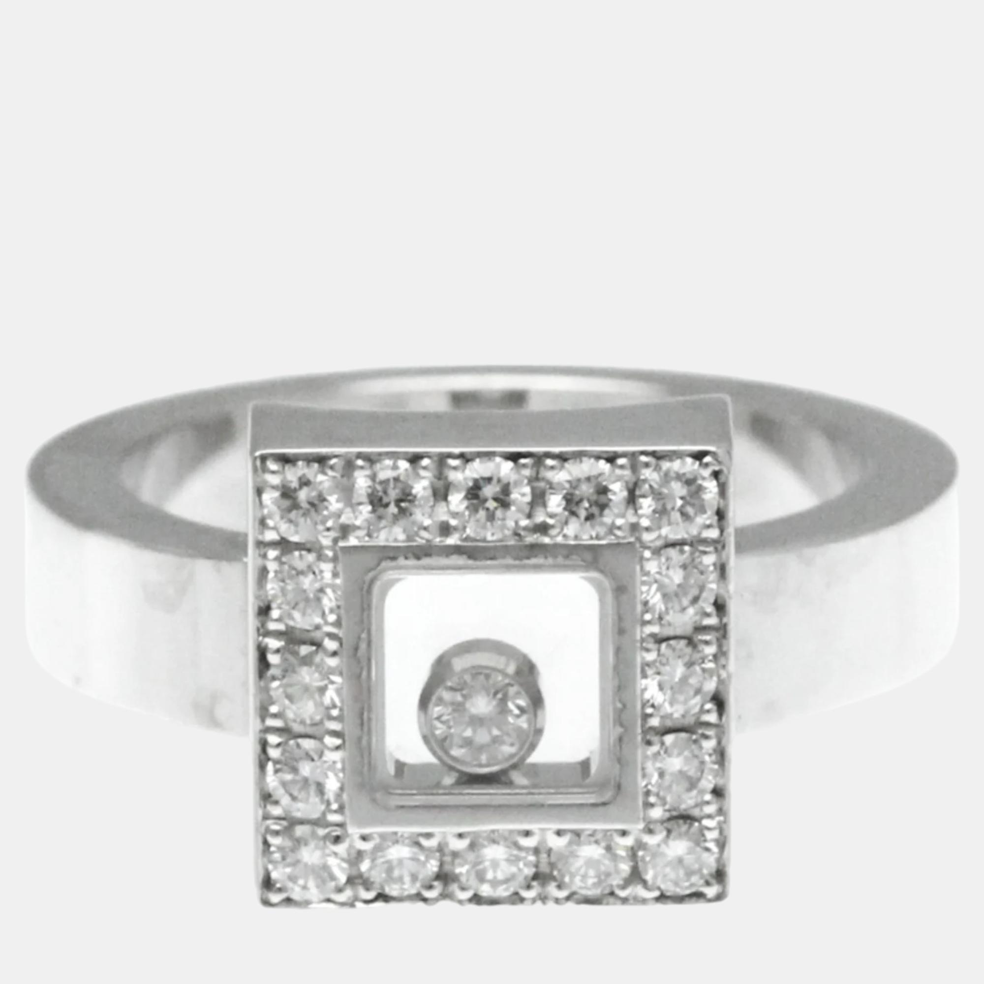 Pre-owned Chopard 18k White Gold And Diamond Happy Diamond Ring Eu 50