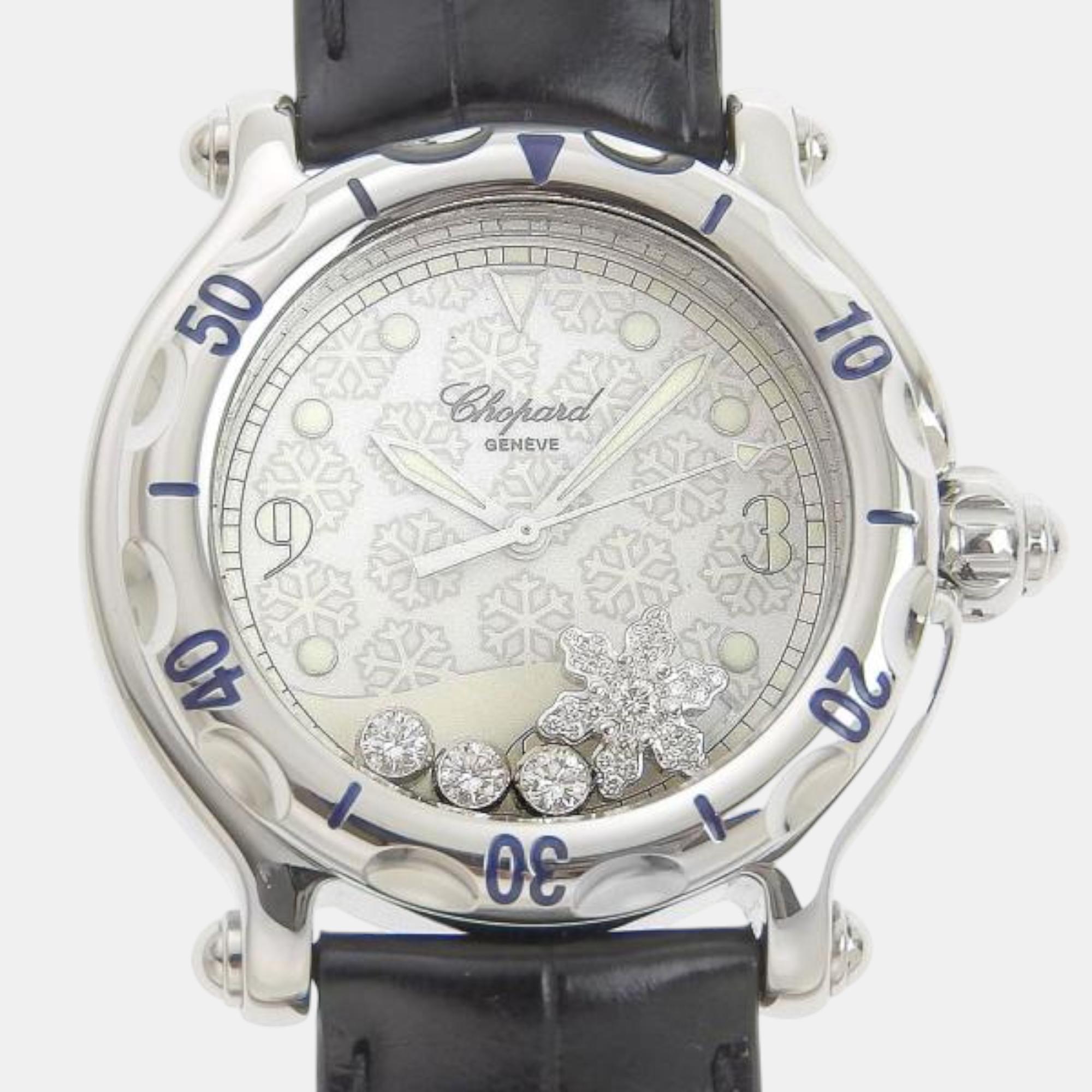 

Chopard Silver Diamond Stainless Steel Happy Sport Quartz Women's Wristwatch