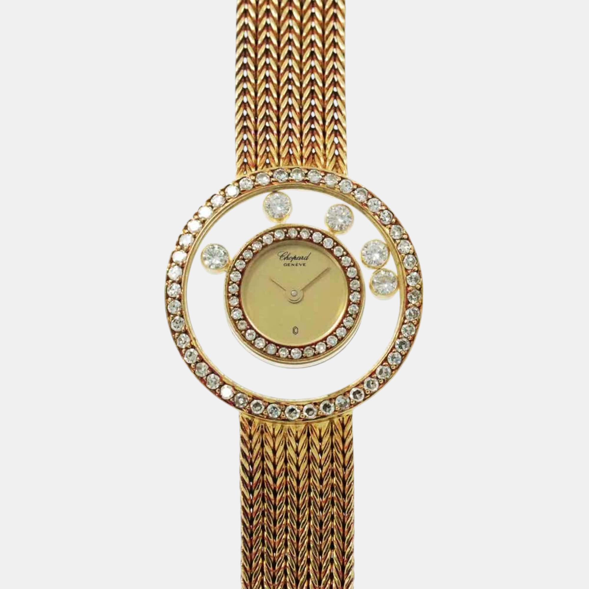 

Chopard 18K YG Quartz Happy Diamonds 20 Double Diamond Bezel Watch, Gold