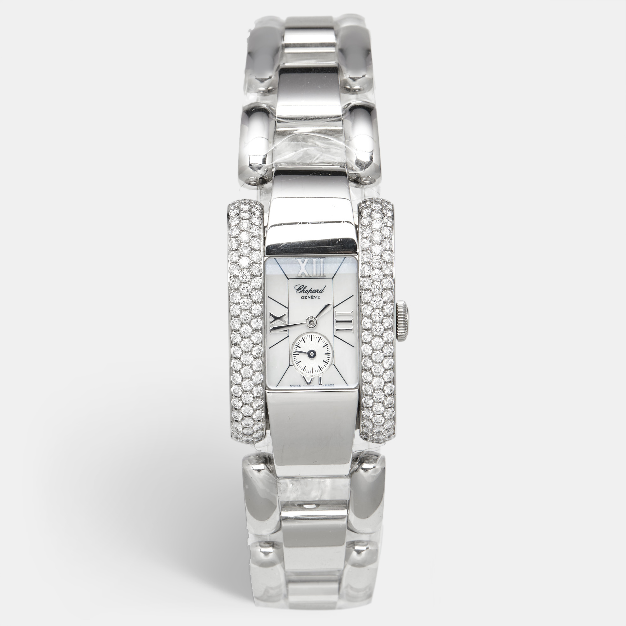 Pre-owned Chopard White Mother Of Pearl Stainless Steel Diamond La Strada 41/8380 Women's Wristwatch 24 Mm In Silver