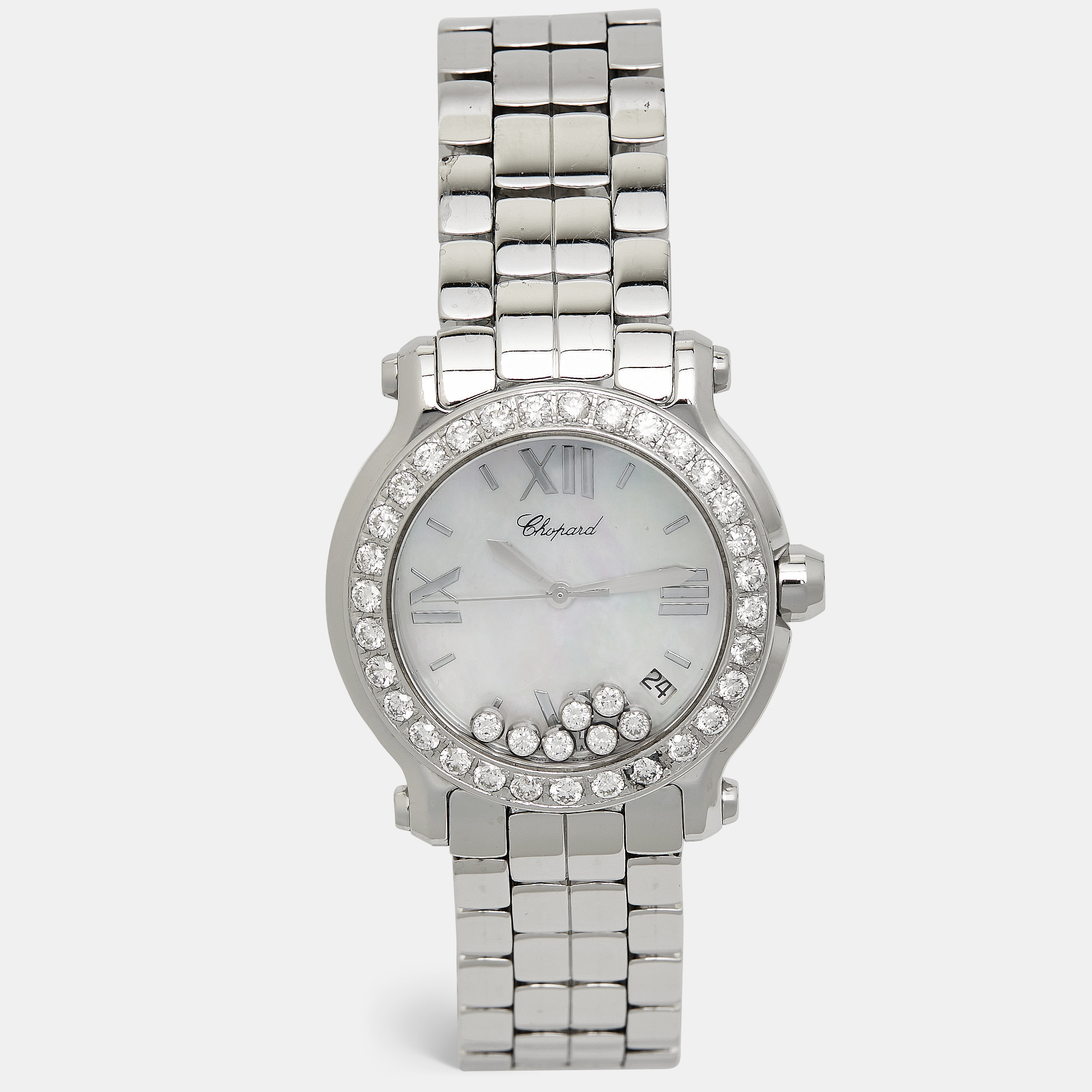 

Chopard Mother Of Pearl Diamond Stainless Steel Happy Sport, White