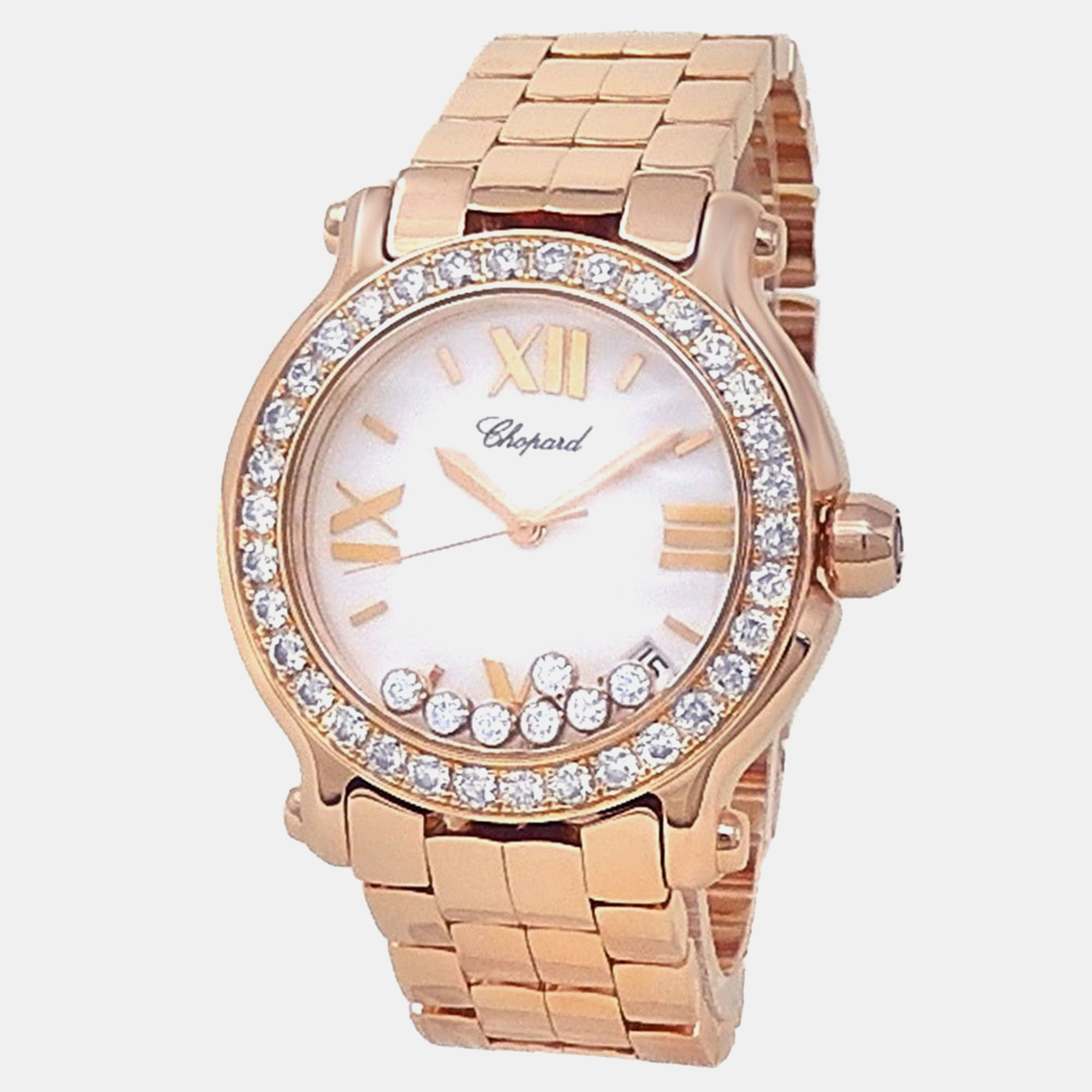 

Chopard Happy Sport 277481-5002 Quartz White 18k Rose Gold Diamond Women's Wristwatch 36 mm