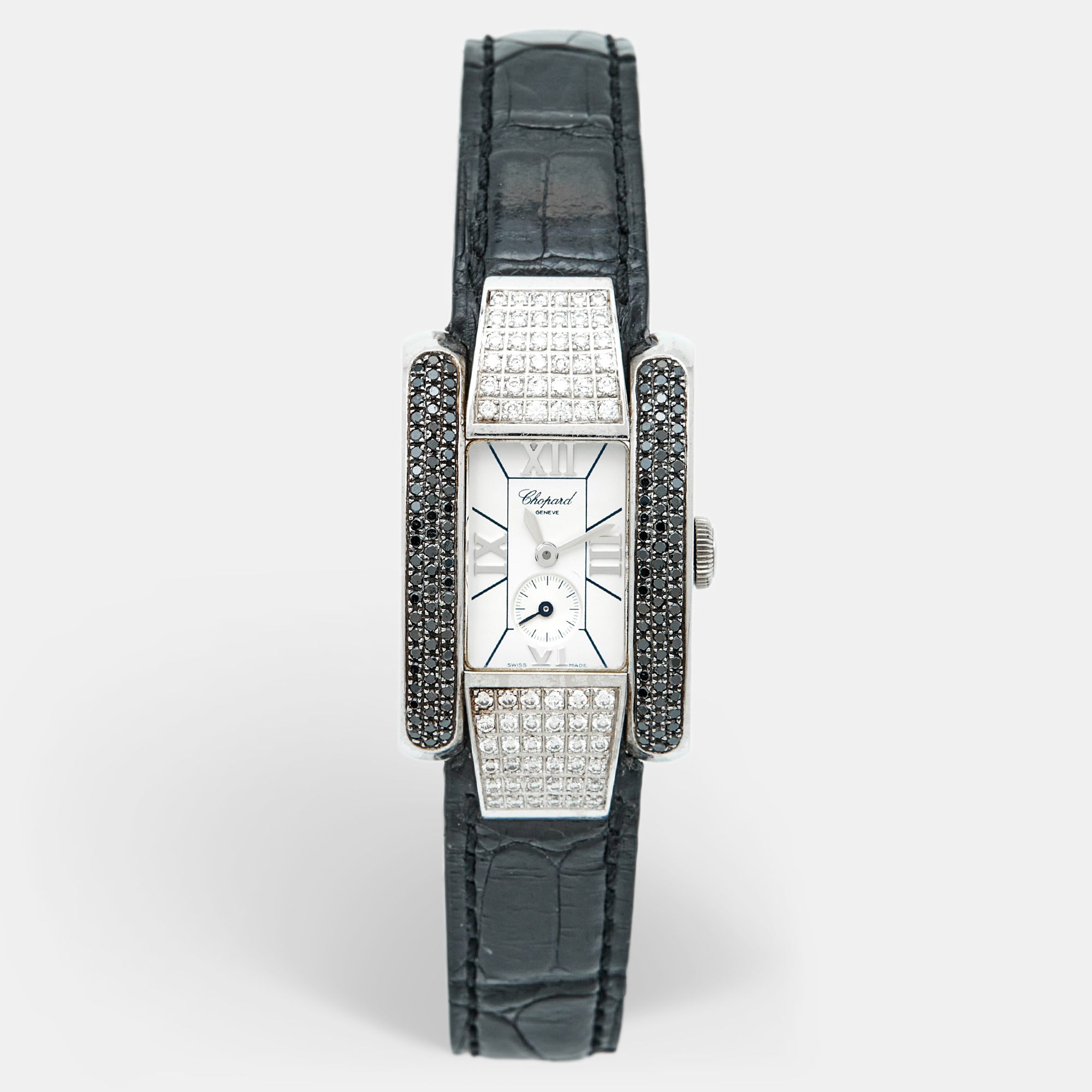 Chopard White Stainless Steel Diamond Alligator Leather La Strada 418357-3001 Women’s Wristwatch 23.50 mm