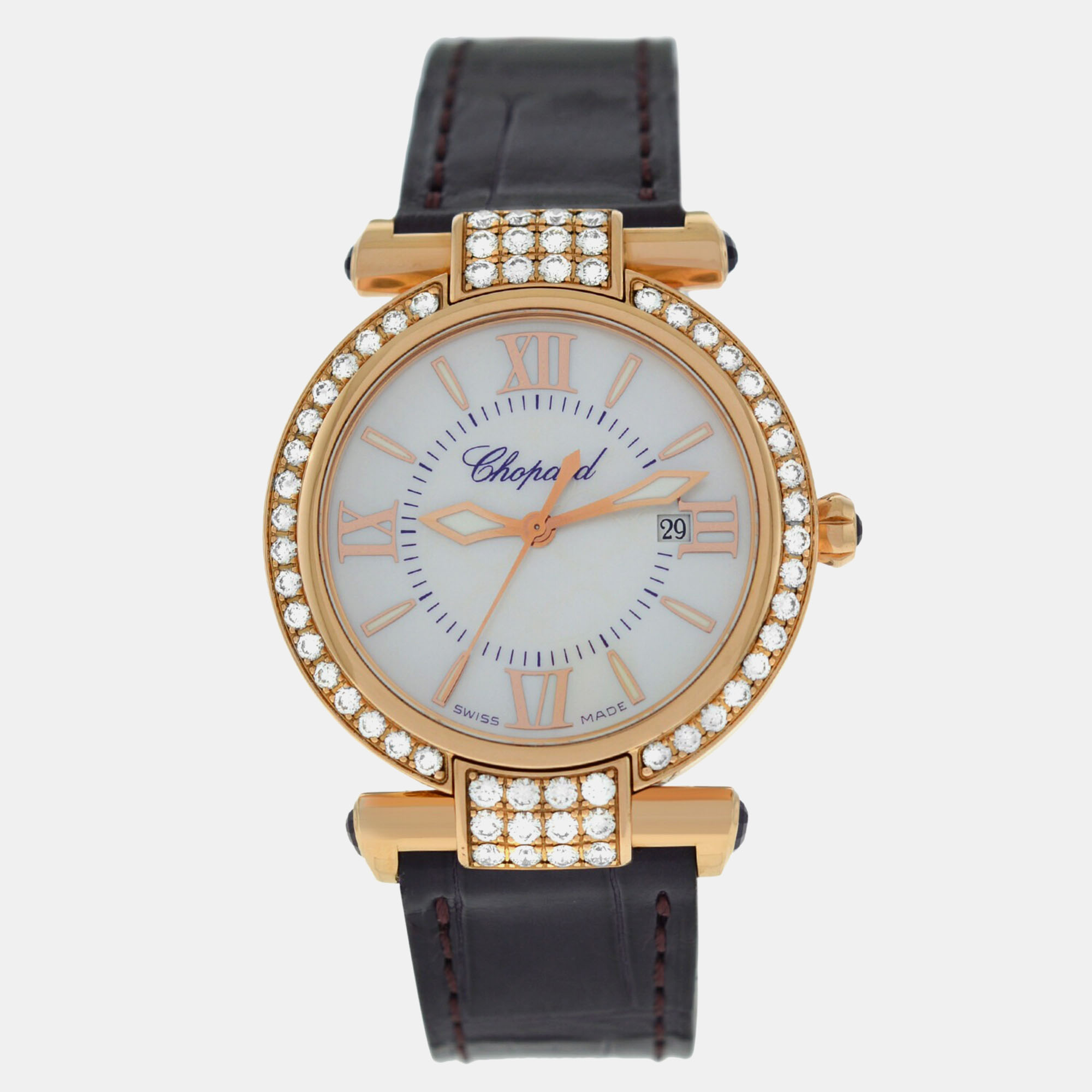 Pre-owned Chopard Imperiale 384238-5003 Quartz Mop 18k Rose Gold Women's Wristwatch 28 Mm In White