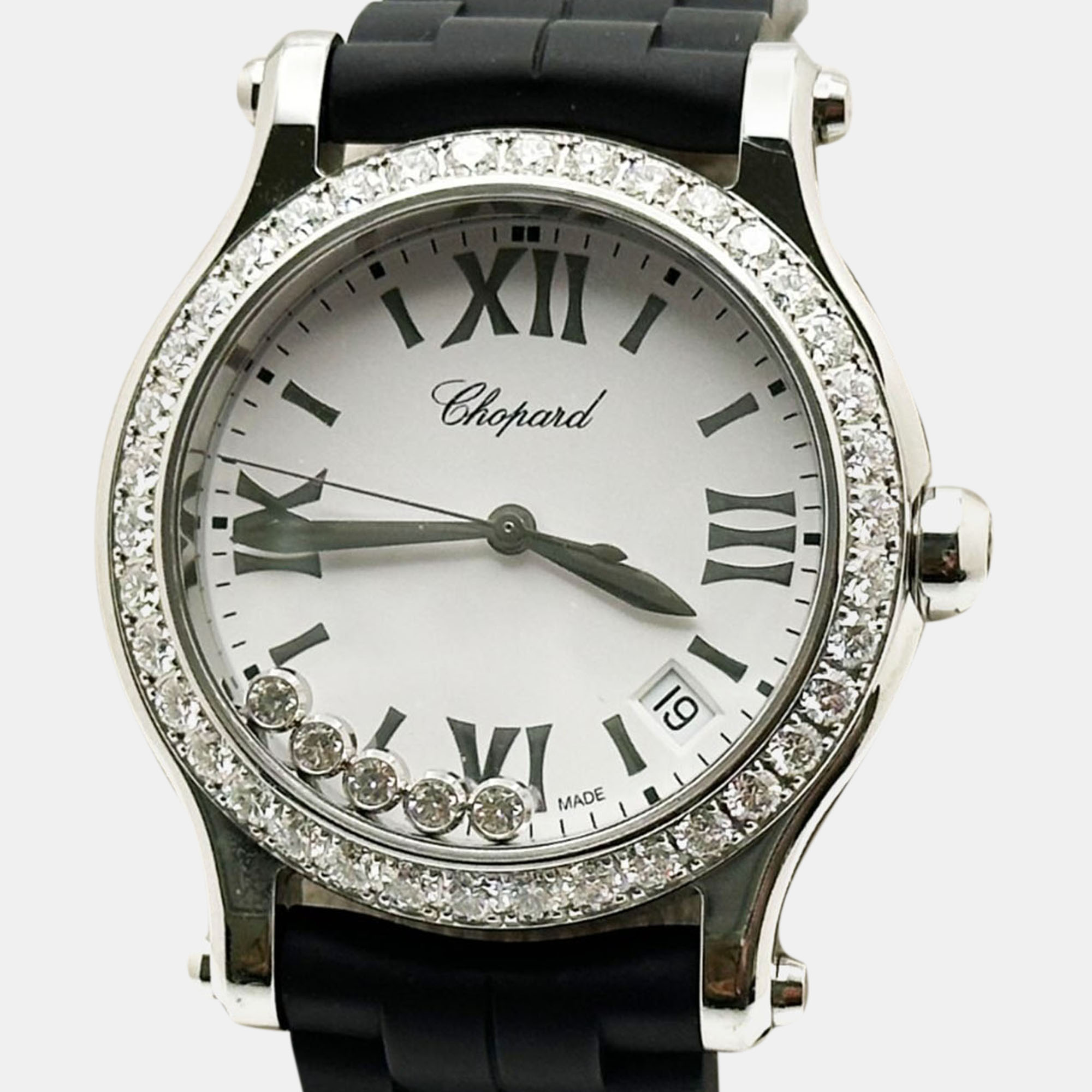 

Chopard Happy Sport 8582 Quartz Mother of Pearl Floating Diamond Stainless Steel Unisex Wristwatch 36 mm, White