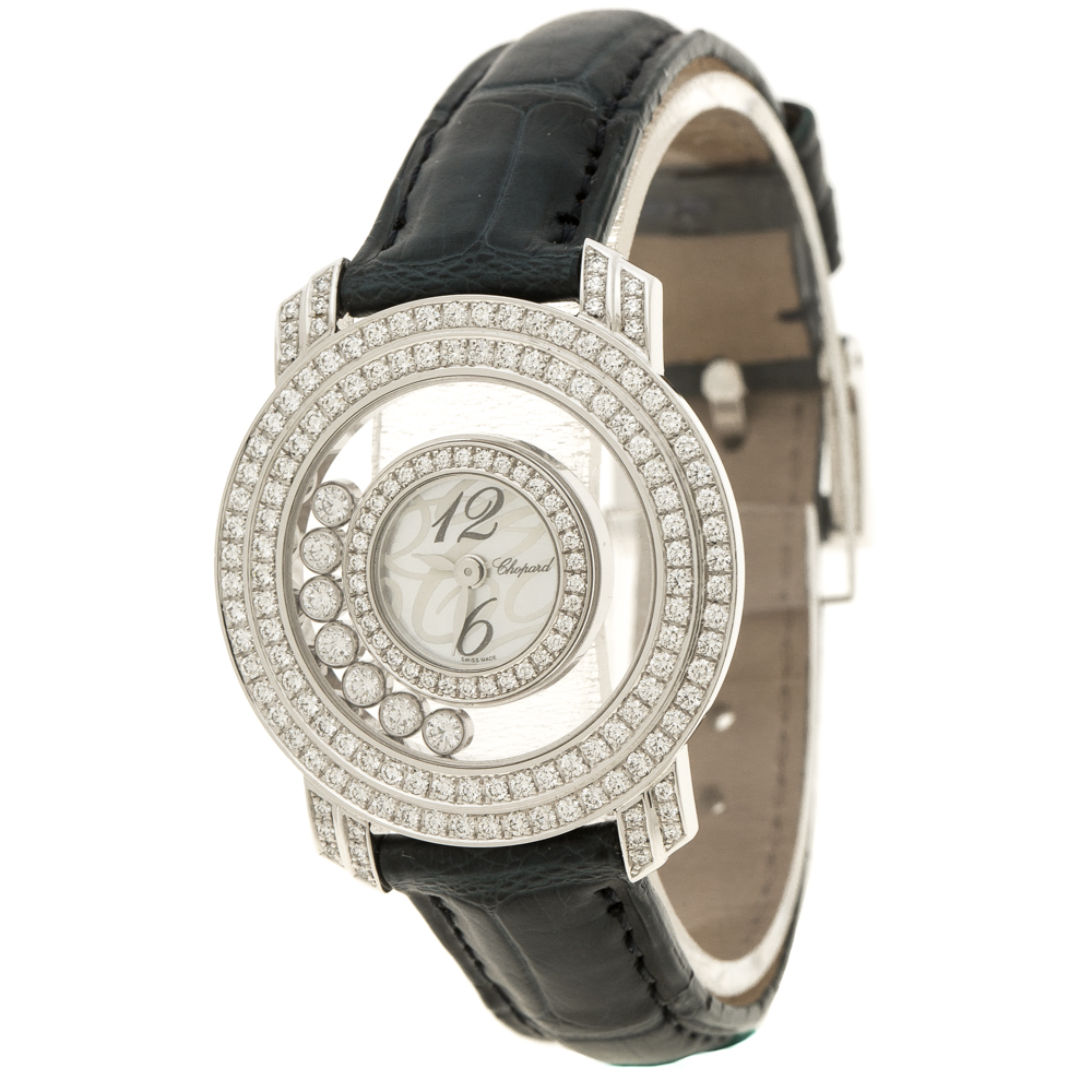 Chopard Mother of Pearl 18K White Gold Happy Diamonds Women's Wristwatch 30 mm