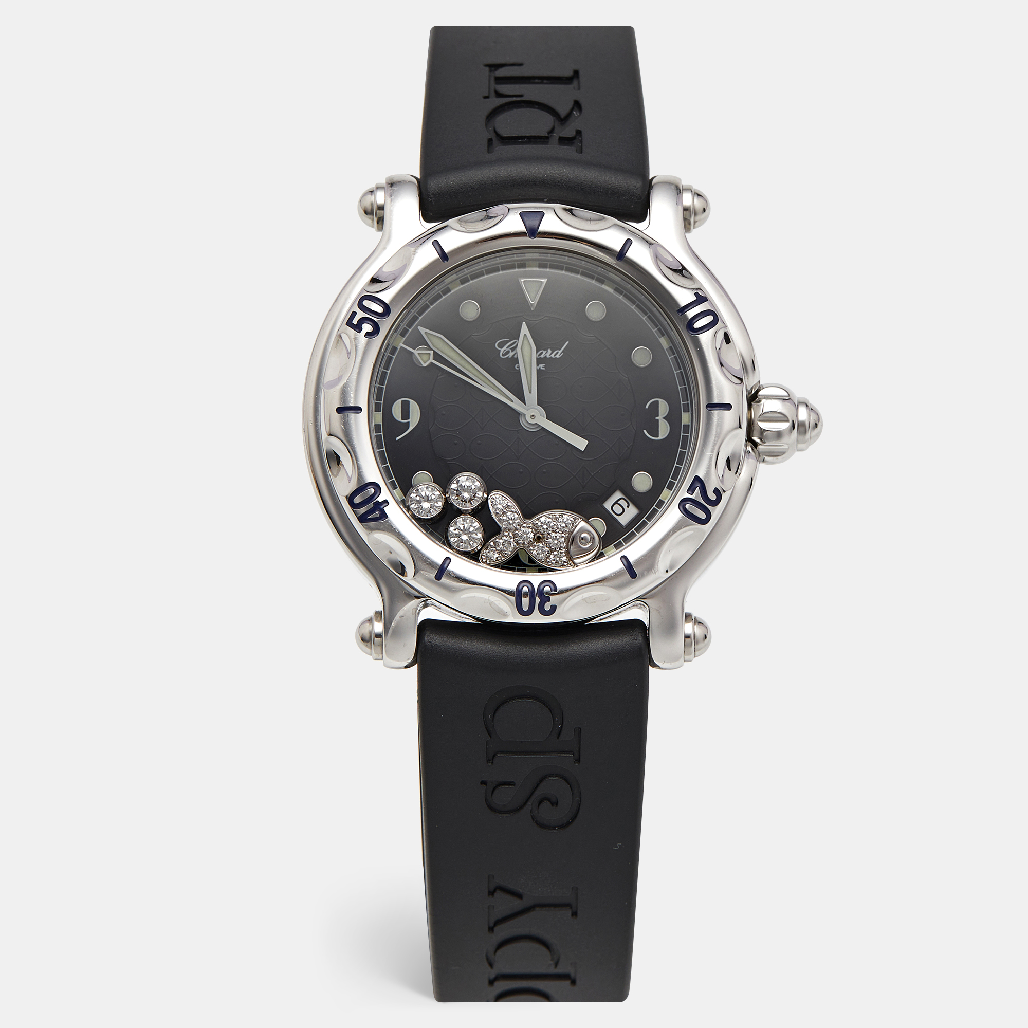 

Chopard Happy Sport 28/8347/8 Black Dial Stainless Steel Rubber Diamond Women's Wristwatch 38 mm